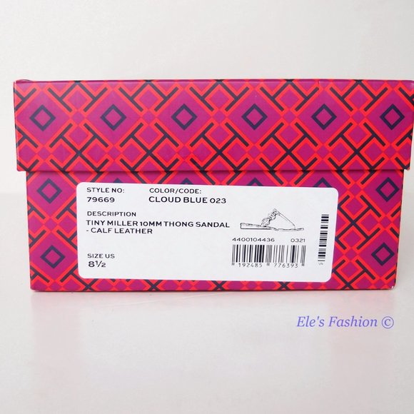 NIB Tory Burch Tiny Miller Logo Leather Thong Sandal Cloud Blue US 8.5 AUTHENTIC - Picture 3 of 16
